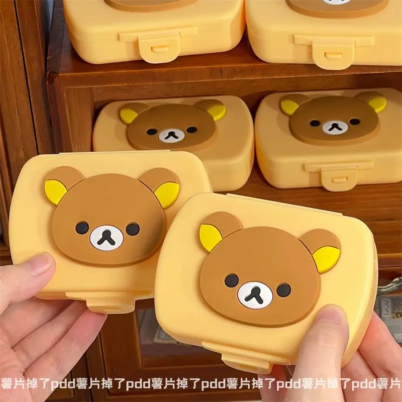 Kawaii Rilakkuma Storage Box Cute Drugs Separate Portable Storage Box Creative Desktop Ornaments Jewelry Box Supplies Decorate