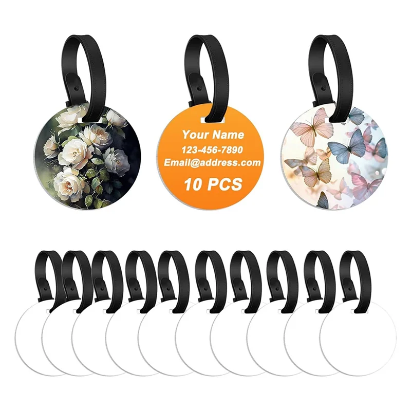 

ABFS Aluminum Sublimation Bag Tags With Strap For DIY Craft Gifts Travel Sports Bags Round Suitcase Name Tag Luggage Labels Blan