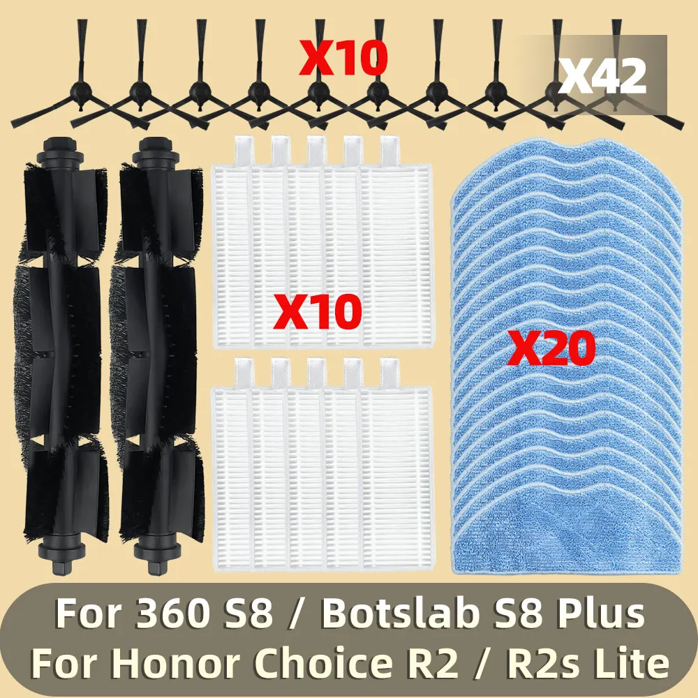 Piezas de vacío para 360 S8 / Botslab S8 Plus / Honor Choice R2 / R2s Lite, filtro de Cepillo Lateral principal, accesorios de paños de fregona Hepa