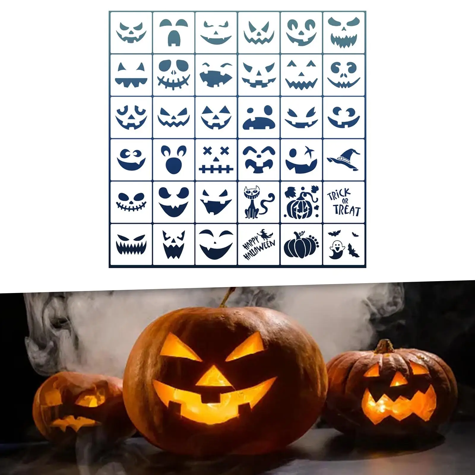 Juego de plantillas de pintura facial para mascotas, plantilla artística de calabaza de Halloween reutilizable para niños y adultos, decoración de pared, fiesta navideña