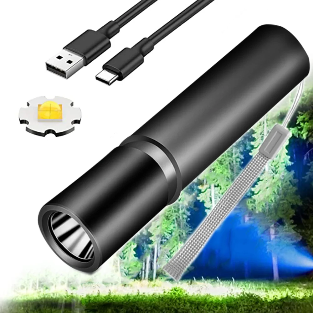 

T6 Strong Light LED Usb Rechargeable Flashlight Magnetic Torch Lanter Zoomable Flashlight COB Zoom Highlight Outdoor Lighting