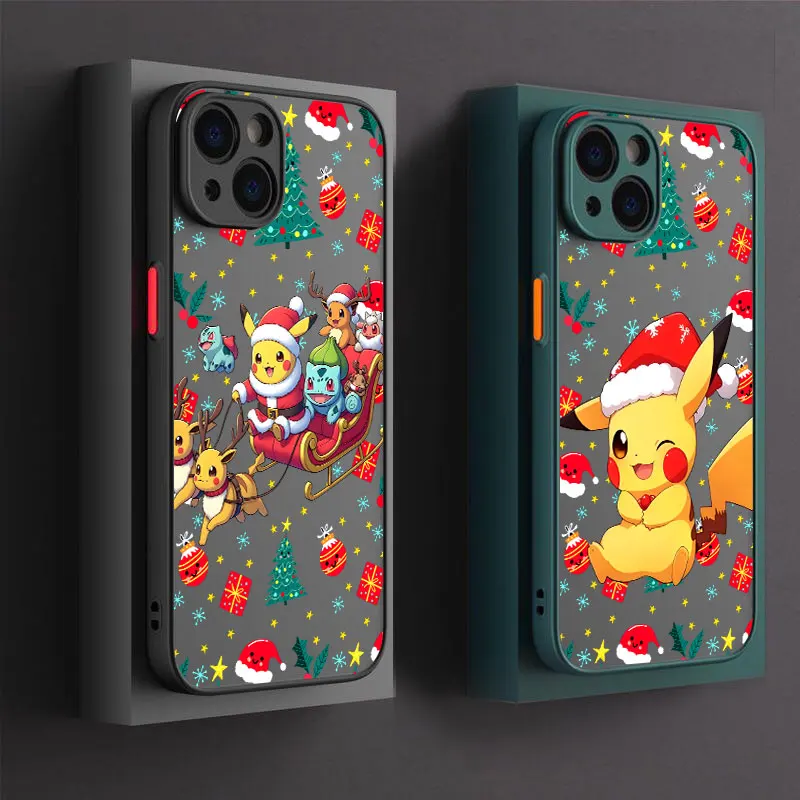

Cute Pikachu Bulbasaur Christmas Phone Case For iPhone 14 15 16 17 Pro Cover For iPhone 17Air 11 13 Pro Max 12 16e 16 Plus Funda
