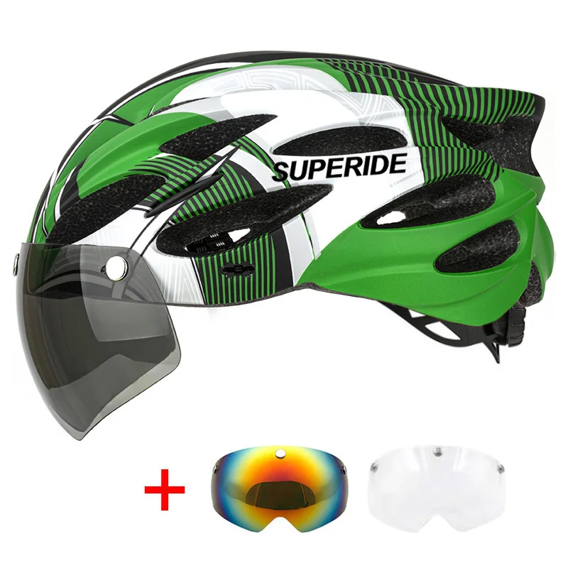 SUPERIDE Ultraleichter Fahrradhelm mit magnetischen Googles und Sonnenblende für Herren und Damen, In-Mold-Rennrad, MTB-Fahrradhelm
