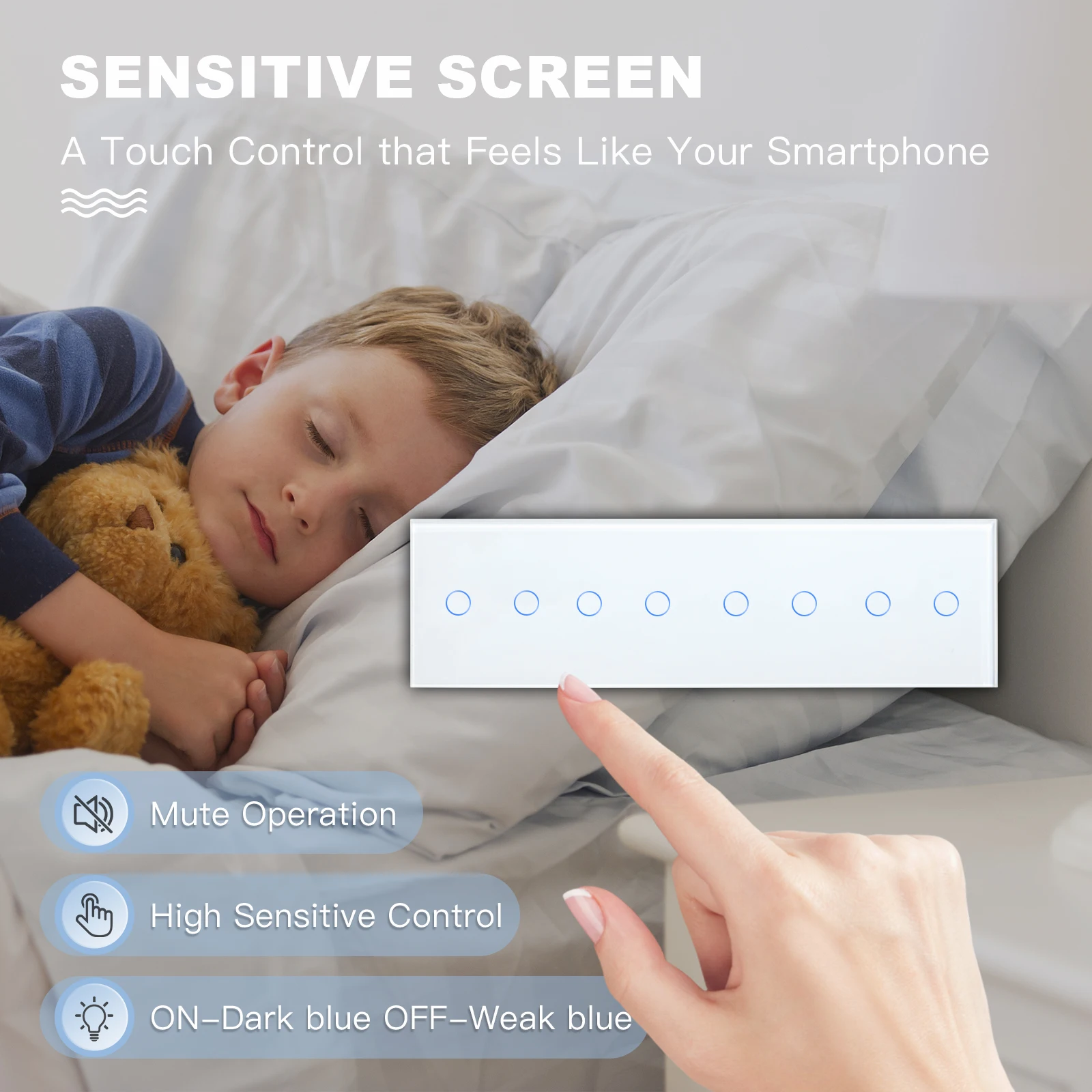 Imagem -02 - Bseed-wall Touch Switches 1way Sensor Light Switch Painel de Vidro Blue Backlight eu Standard Gang 2gang 299 mm