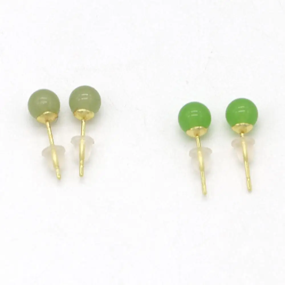 Cute Green Round Geometry Minimalist Earrings Hetian Jade Earrings Female Earrings Bead Stud Earrings Korean Style Earrings