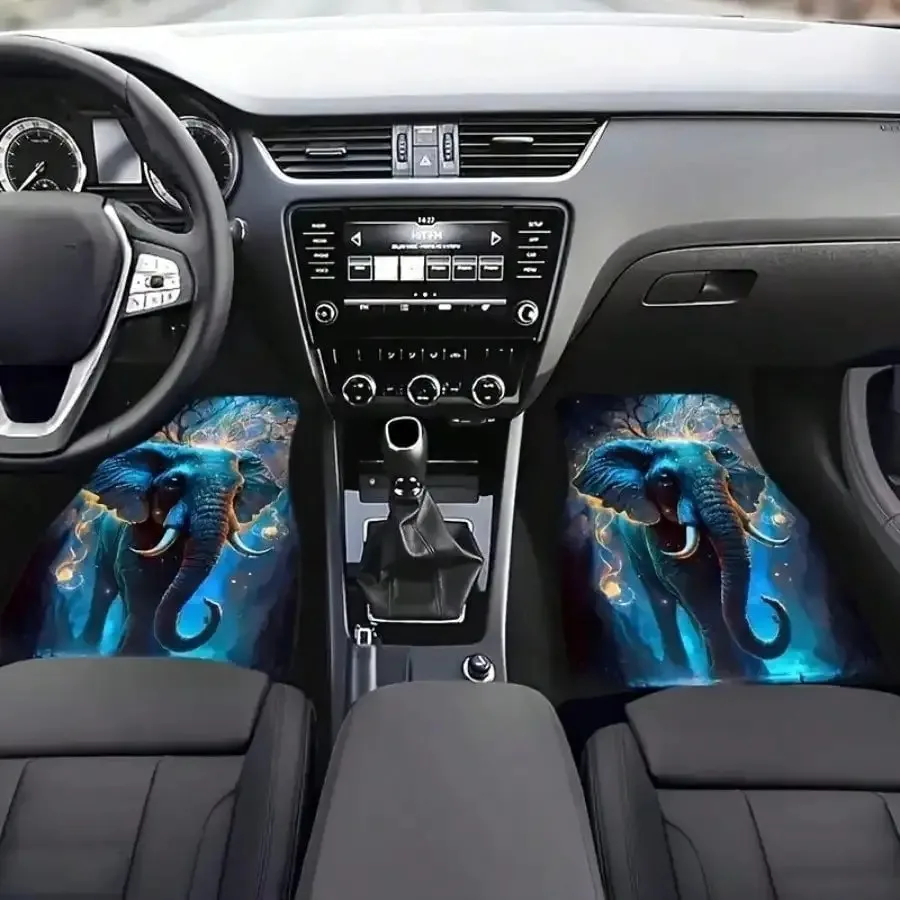 

2-Piece Elegant Elephant Pattern Car Floor Mats - Decorative Polyester Rugs for Cars and SUVs _ Perfect