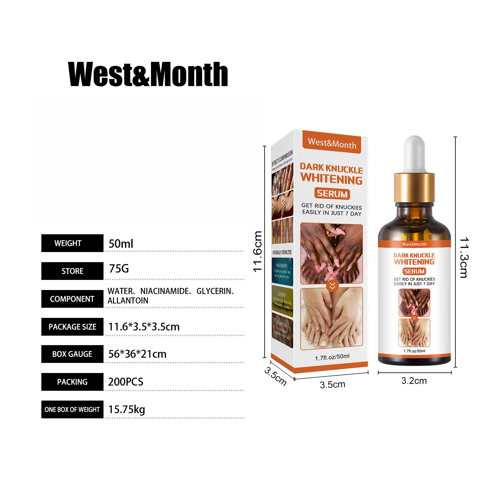 West&Month Dark Knuckle Whitening Serum, Hand Joint Skin Brightening Essence, Revitalizing And Smoothing Body Skin, Knuckle Care