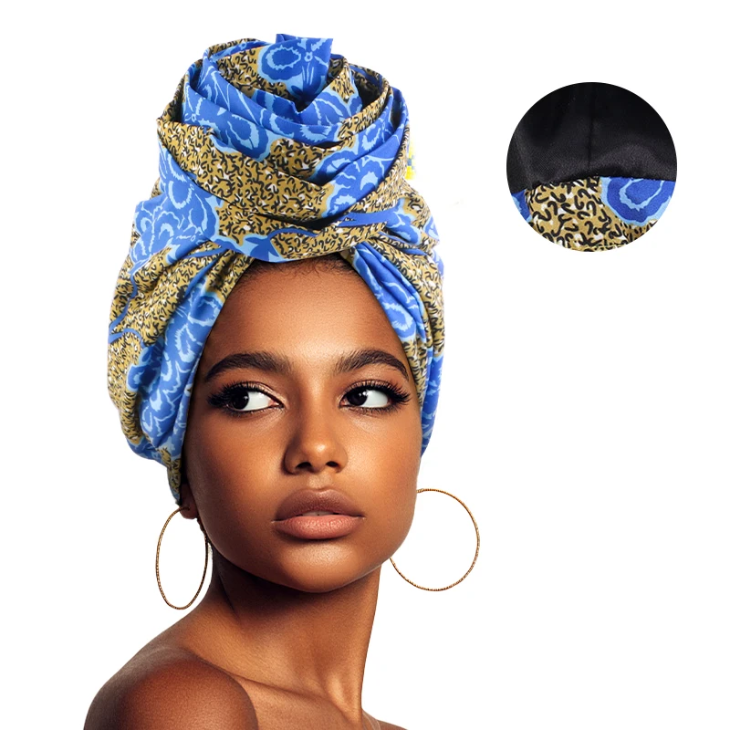 Neue Frauen Afrikanischen Druck Stretch Bandana Kopf Wrap Satin Floral Ankara Dashiki Hochzeit Party Kappe Beanie Moslemisches Hijab Motorhaube – Detail 14