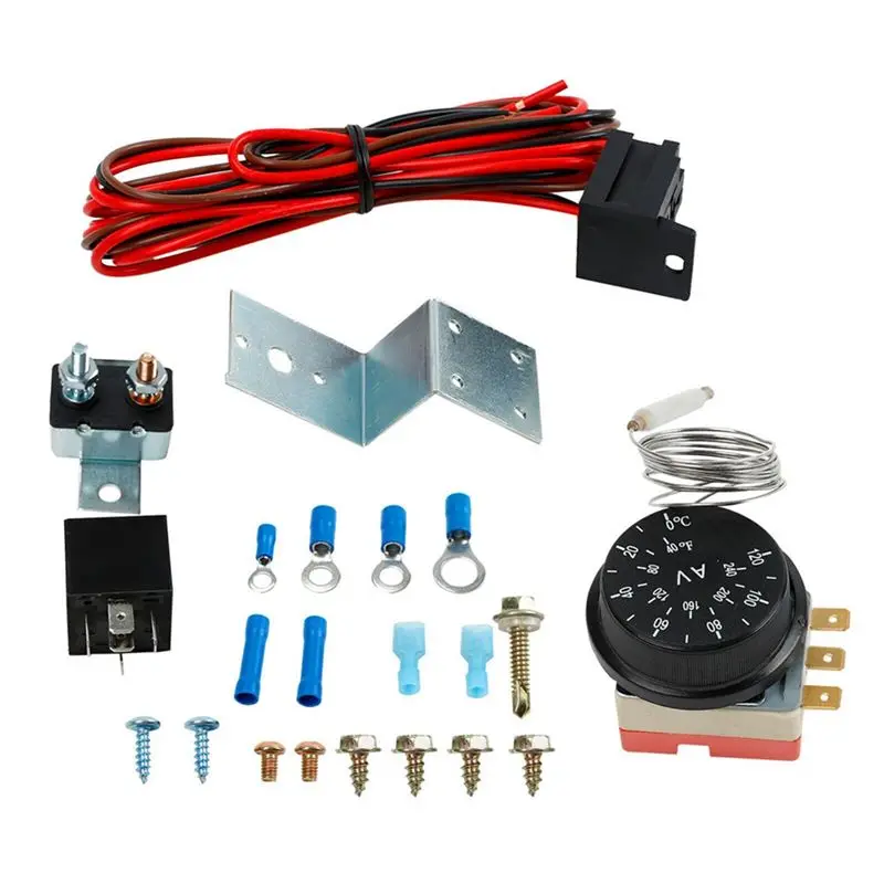 

Electric Radiator Fan Thermostat Controller Kit Cooling Fan Wiring Relay Wire Kit 12V For Car Truck-A02G