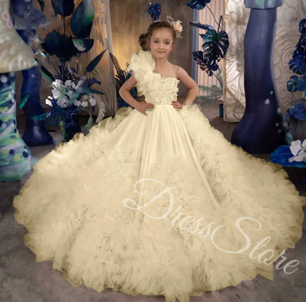 Customized Yellow Flower Girl Dresses For Wedding Layered Puffy Floor Length Elegant Birthday Party First Communion Ball Gown
