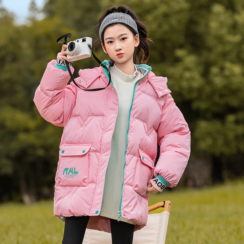 Girls Down Coat Overcoat Jacket Windbreak Outerwear 2024 Pink Winter Autumn Sport Warm Christmas Gift Children's Clothing