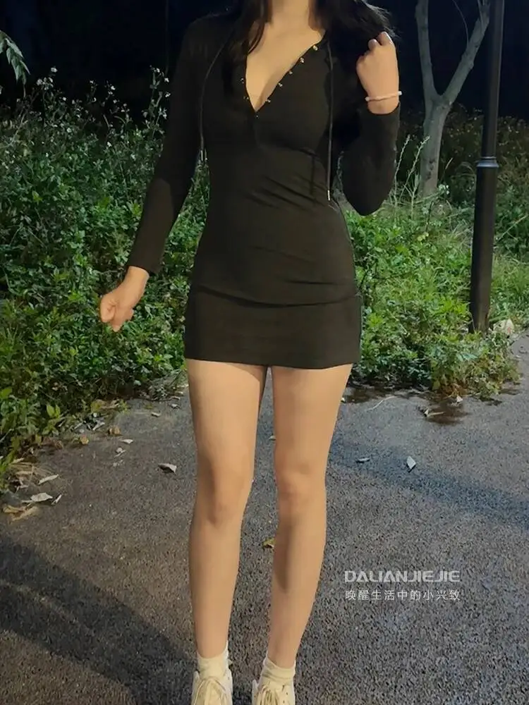 Lage Borst] Half Open Kraag Geplooide Lange Mouwen Jurk Elegant Voor Vrouwen Herfst Winter Slanke Capuchon Slanke Vrouwen Tops I2NY