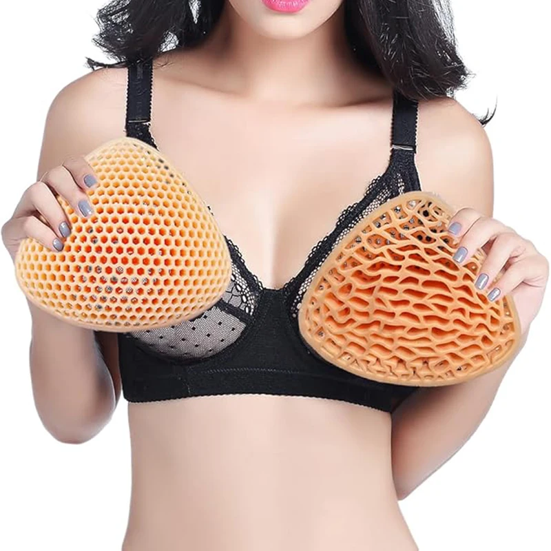 1 Piece ultra-elastic Triangle Hollow Breast Form honeycomb Silicone Breast Form Mastectomy Bra Enhancer Insert