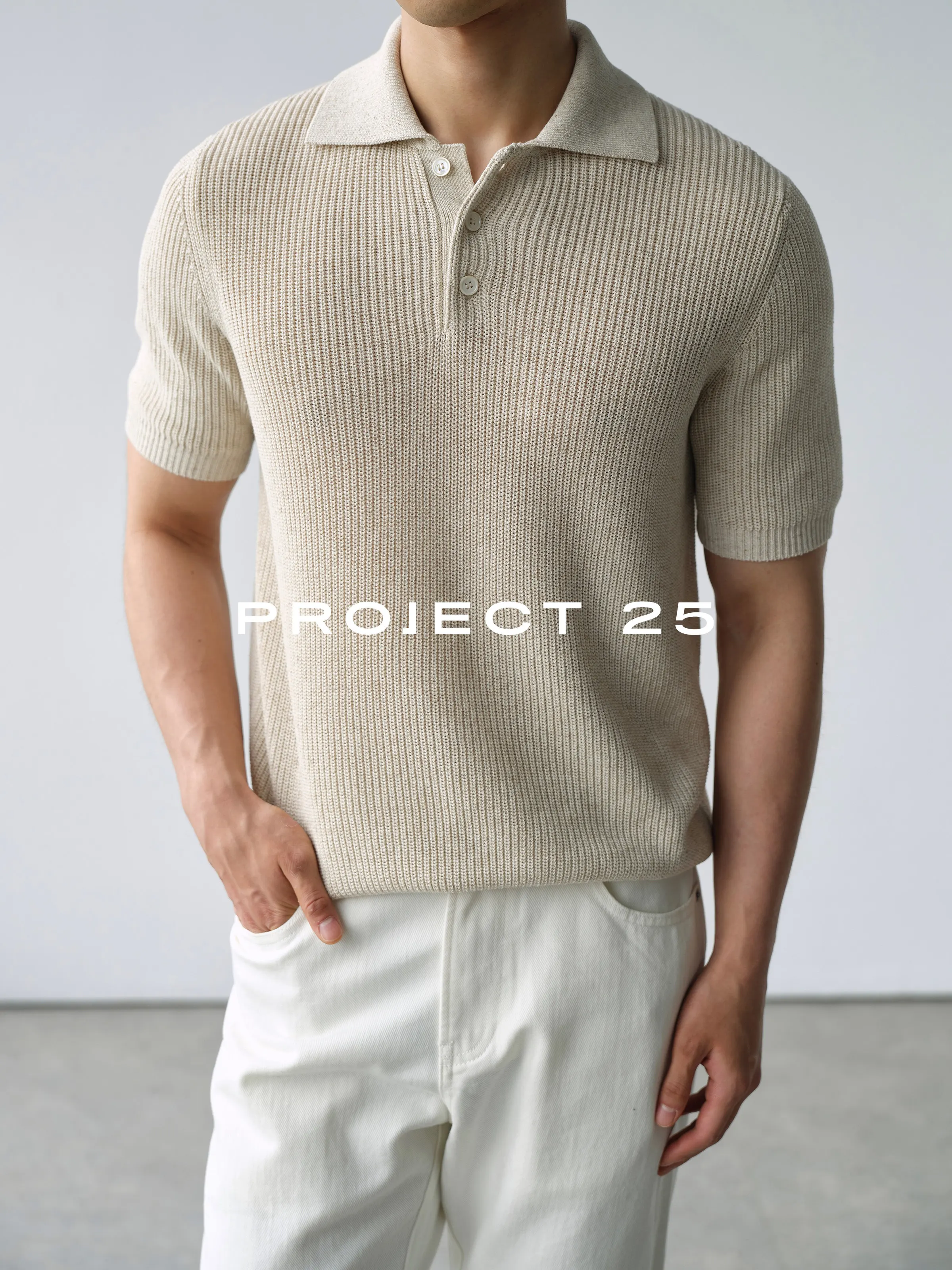 PROJECT 25 Men Linen Old Money Style Relaxed Breathable Fishbone Knit Lapel Short Sleeve Casual Polo