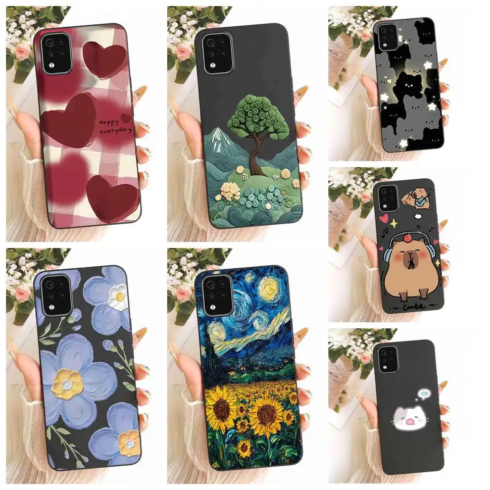 Funda protectora negra con diseño de flor de girasol para LG K42 LMK420 LM-K420, Fundas para teléfono LG k42 K42 de 6,6 pulgadas