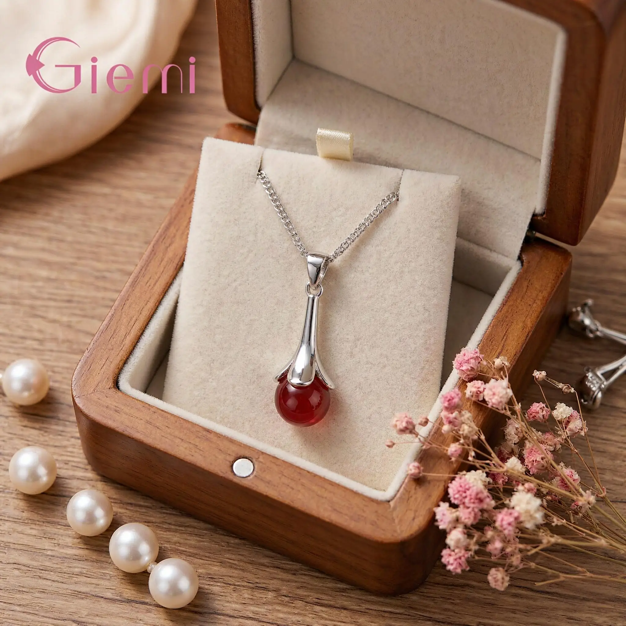Pendant Necklace For Lovers Wedding Engagement Romantic Style 925 Sterling Silver Round Austrian Crystal