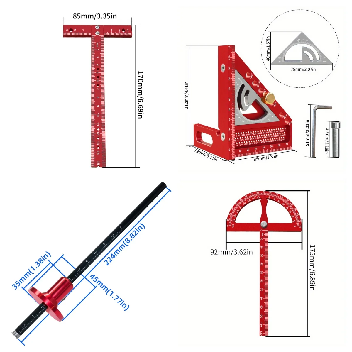 Multi-Angle Measuring Ruler or Combo Kit , 180° Adjustable Protractor for Carpentry DIY Projects Engineering & Technical Drawing
