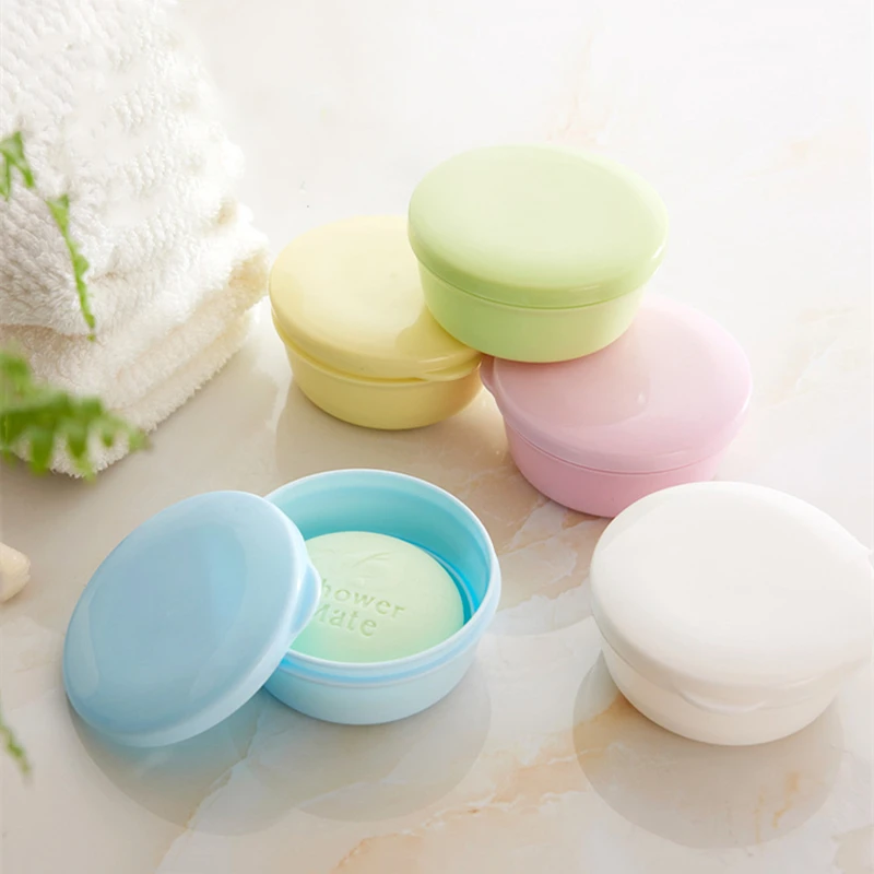 Plastic Bathroom Shower Soap Box With Lids Travel Portable Small Soap Tray Dish Storage Holder Plate Home Soap Container