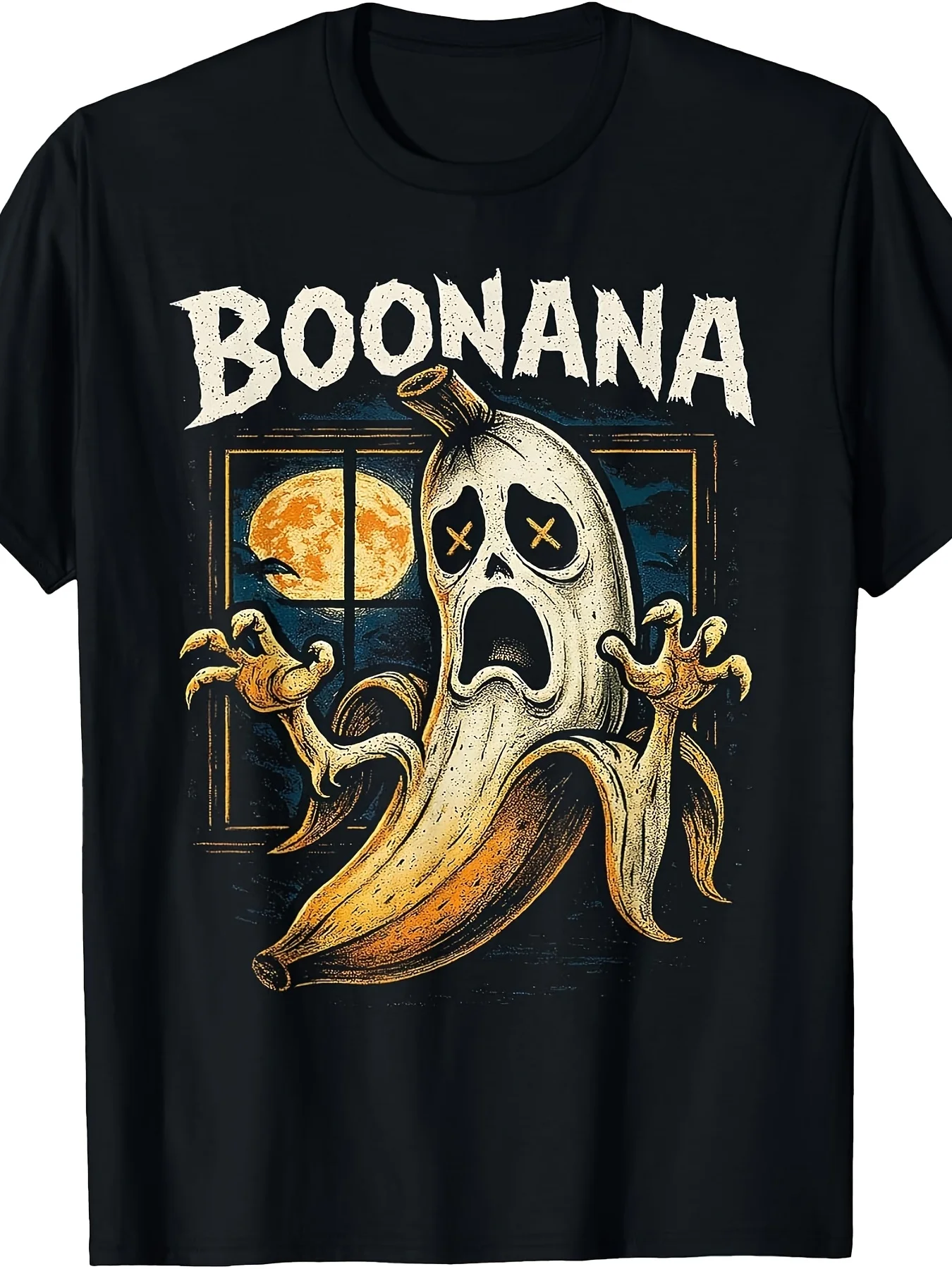 Boonana Cute Ghost Banana Halloween Costume, Unisex T-Shirt, Vintage Casual Crew Neck Print T-Shirt