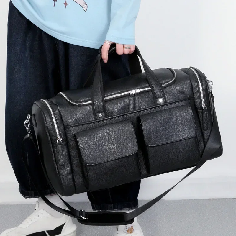 Retro Men Luggage Bag PU Leather Travel Bags Large Capacity Shoulder Messenger Bag Casual Business Laptop Duffel Handbags travel