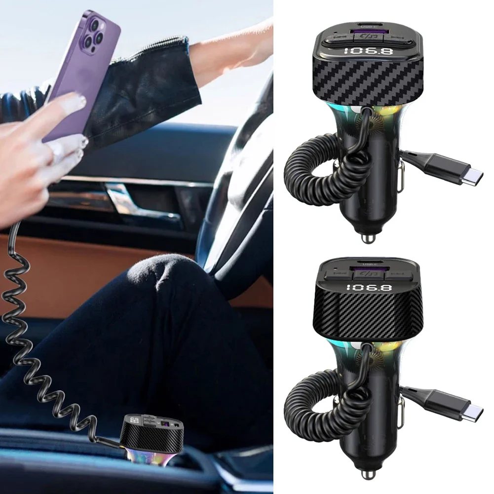 Car FM Transmitter 30W PD Type C Dual USB Fast Car Charge Ambient Light Bluetooth 5.3 Handsfree MP3 Player Car FM Modulator