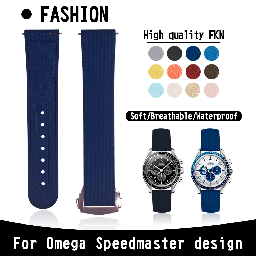 FKM Watch Strap Fit For Omega Speedmaster X Swatch 20mm Dustproof Soft Multiple Colors Choice Watch Band For Women Man