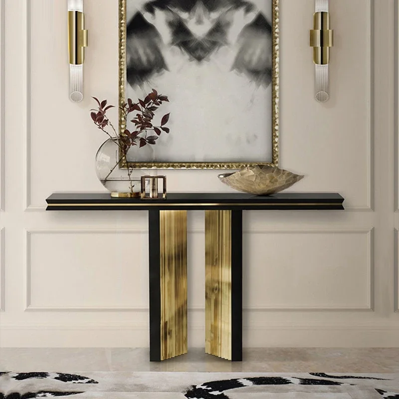 A Italian Light Luxury Foyer Creative End View Table Simple Stainless Steel Living Room Aisle Decoration Xuanguan Platform