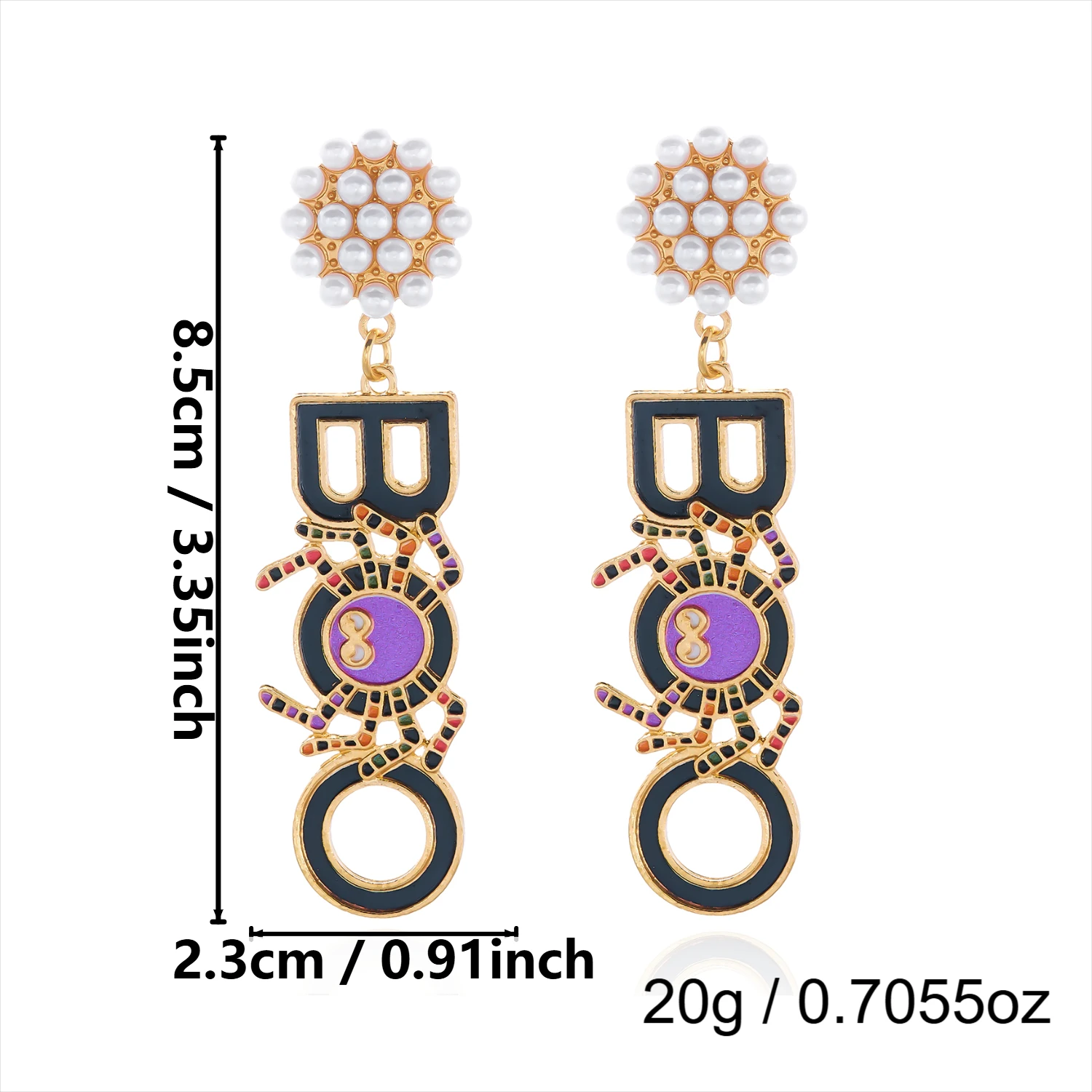 Halloween Übertriebene Spinnennetz-Ohrhänger für Damen Elegante Imitationsperlen BOO Lange Quasten-Ohrringe Party-Feiertagsschmuck – Detail 8