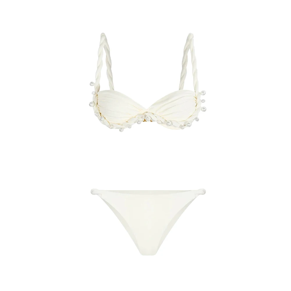 Conjunto de Bikini de camisola de Color liso, traje de baño de dos piezas con falda recortada a la moda, ropa de playa dividida en blanco para vacaciones, 2024