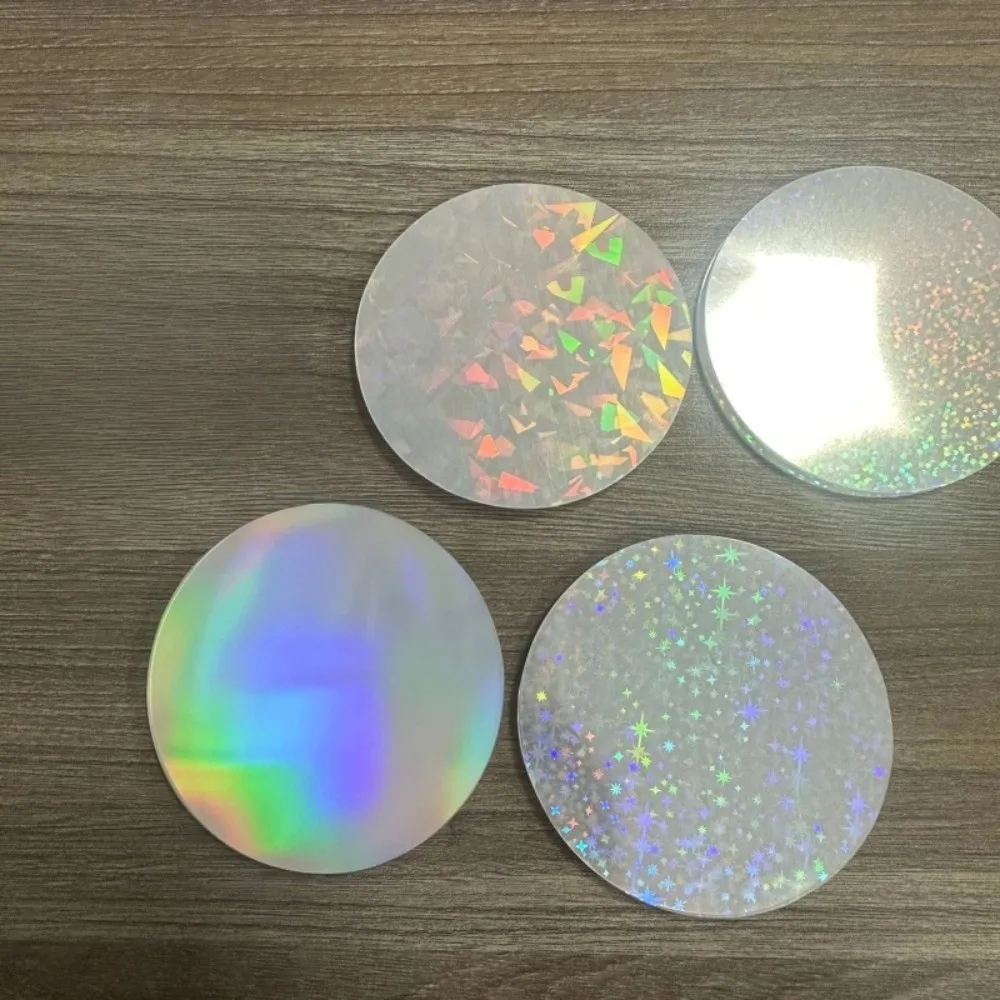 100Pcs Round Laser Film Badge Covers PVC Multiple Styles Transparent Badge Film Star Pattern DIY Making