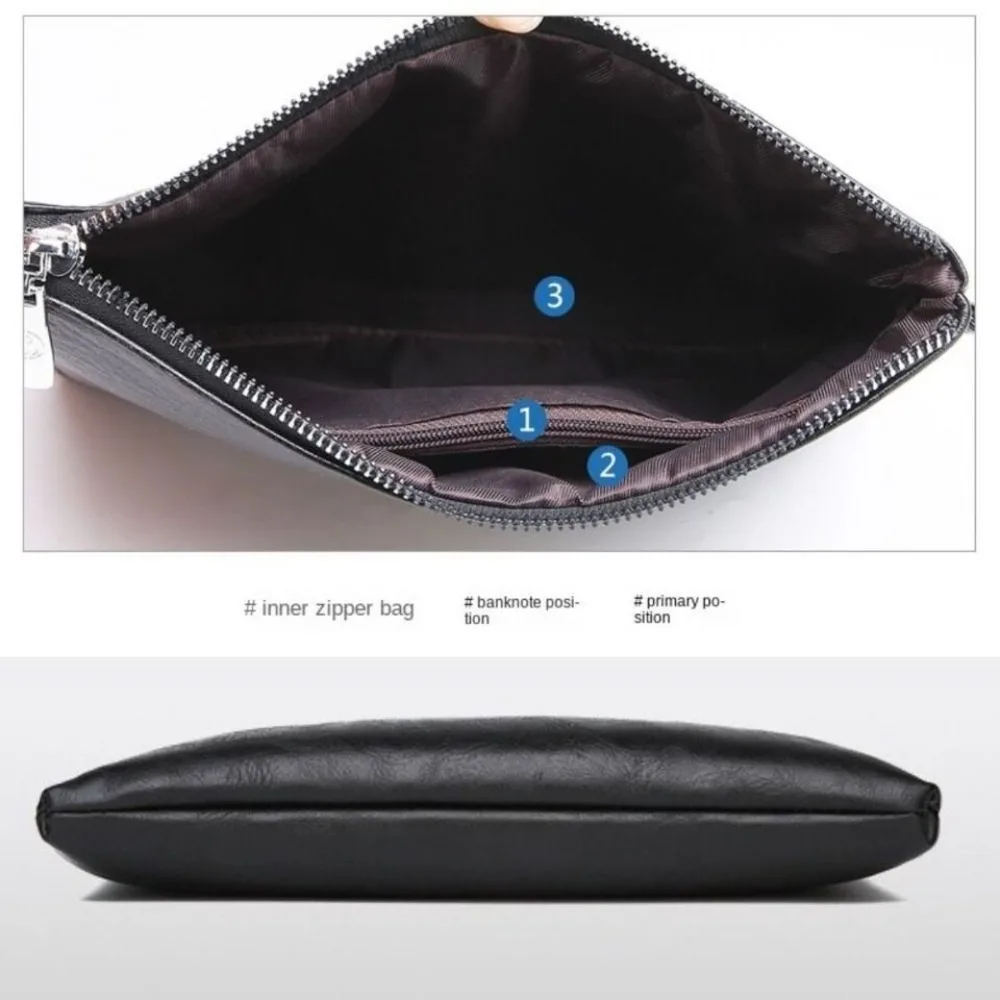 New Leisure Male Clutch Bag PU Soft Leather Large Capacity Envelope Package Toiletry Bag