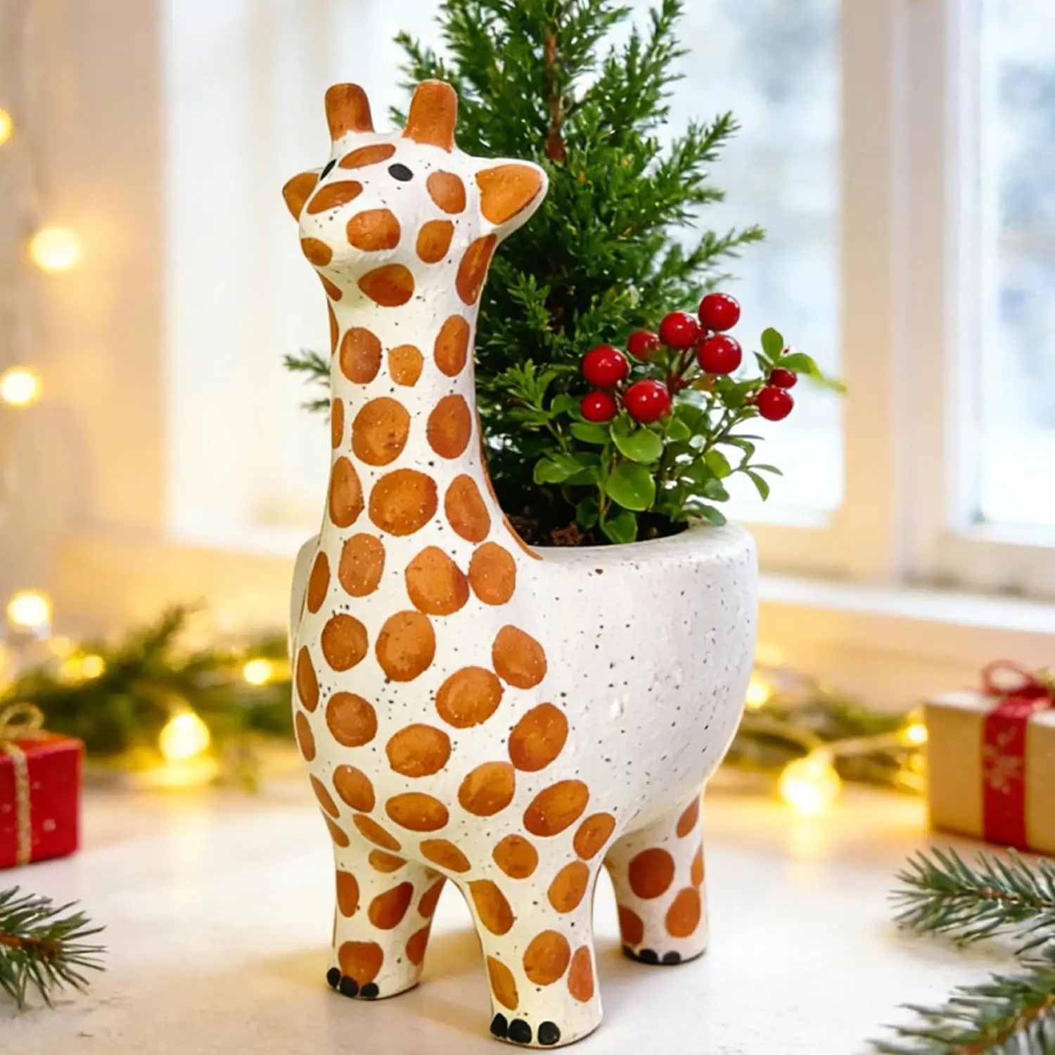 

Large 9.65‘‘ Pottery Giraffe Animal Succulent/Cactus/Bonsai Plant Pot&Drainage-Ceramic Animal Planter Indoor/Outdoor F