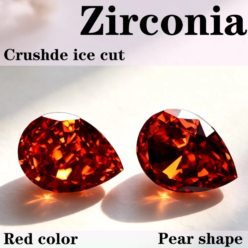 Kubischer Zirkonia Birnenform Künstlicher Zirkon Rote Farbe 5A+ Qualität CZ 4K-Schliff Crushed Ice Cut Hochkarätiger Diamant – Detail 1