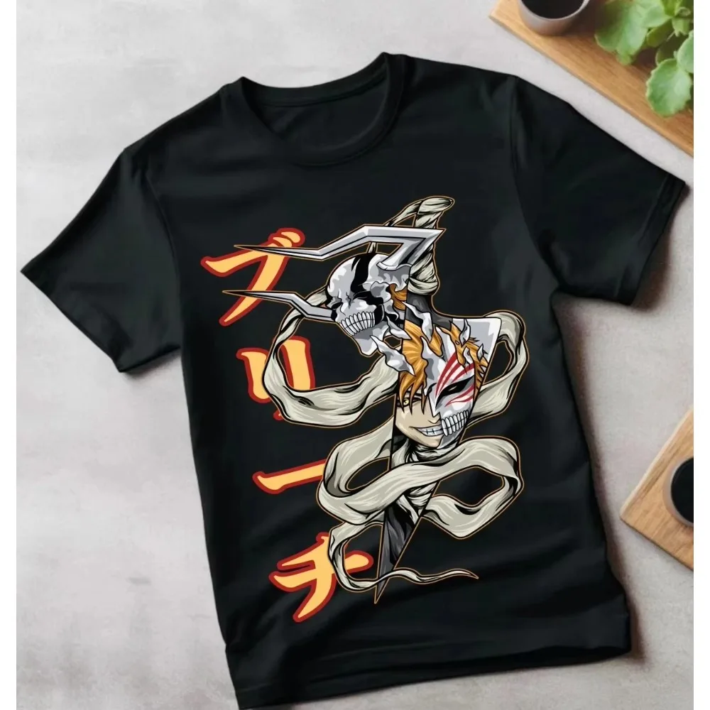 Bleach Ichigo Kurosaki Manga Graphic T-shirt Vintage Washed Dark Anime Unisex Oversized Crew Neck Cotton Short Sleeve Summer Top