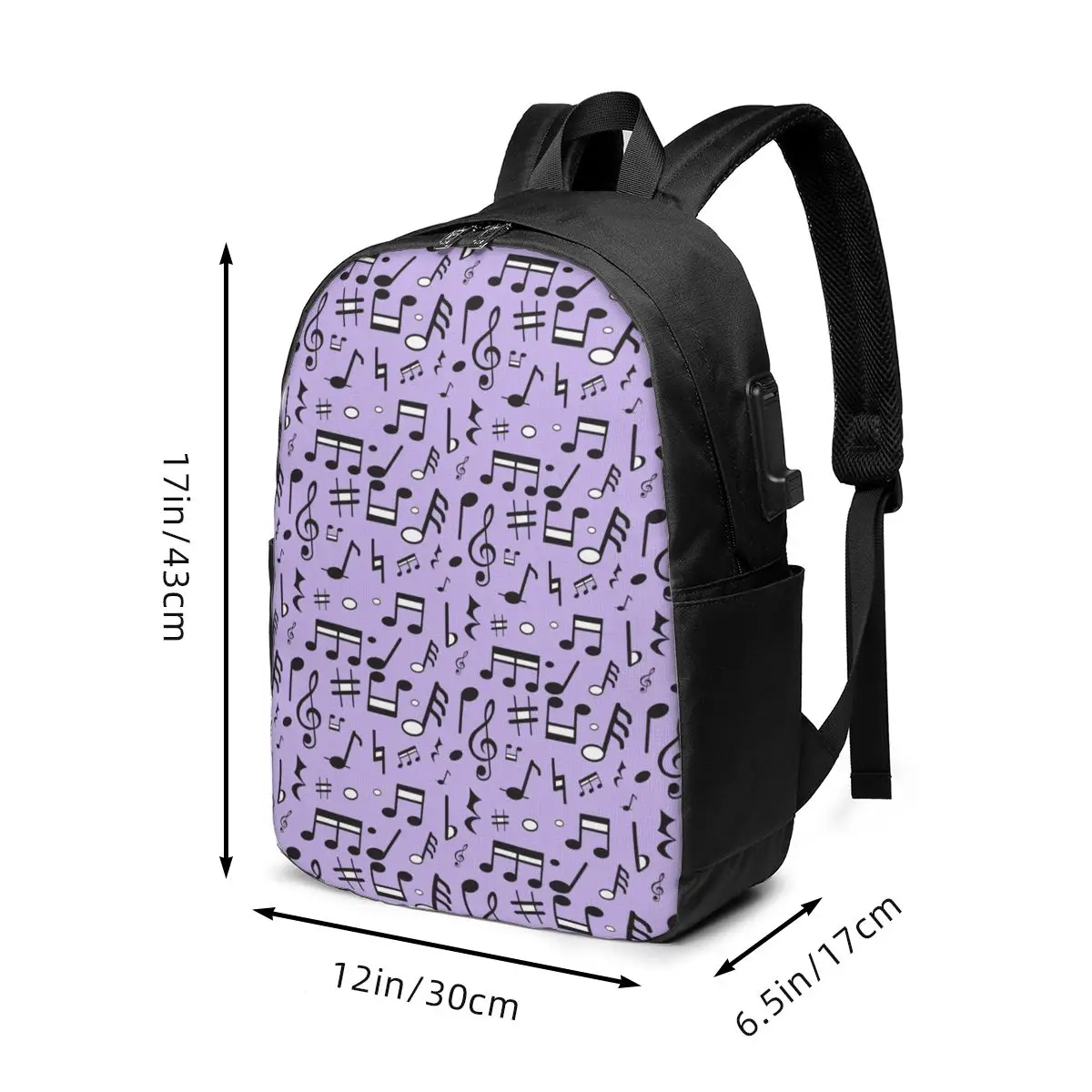 Music And Treble Clef Pattern In Purple Backpack Travel Notebook Bag Computer College Student School Bag Laptop Shoulder Bags