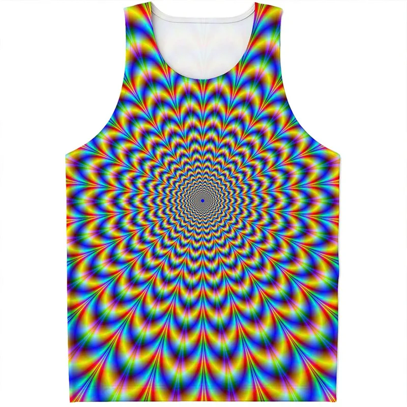 Fashion Abstract Dizzy 3d Printed Tank Top Men Optical Illusion Pattern T-shirt Summer Street Sleeveless Tees Oversized Vest