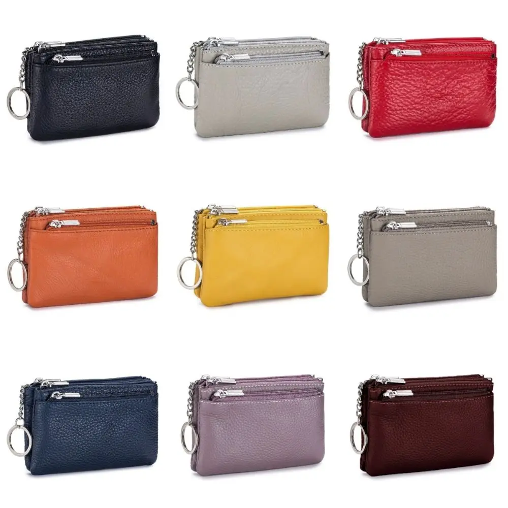 Soft Genuine Leather Women's Wallets Large Capacity Portable Purses Coin Holders with Keychain Zipper Money Bag Gift