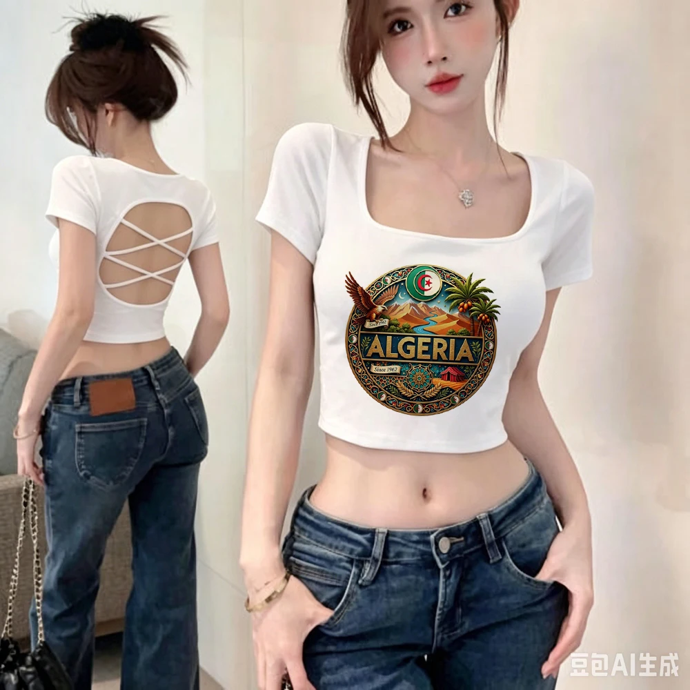 Algeria crop top girl funny manga anime baddie harajuku t shirt harajuku clearance sales meme summer vintage