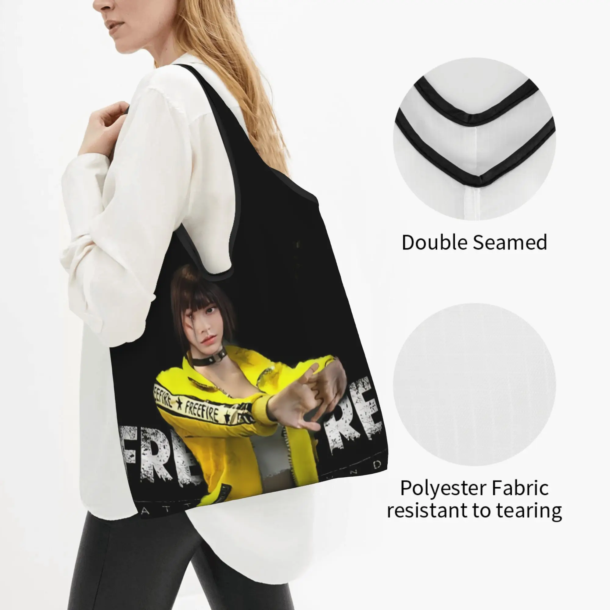 Garena Free Fire Game  Groceries Shopping Bag Kawaii Shopper Shoulder Tote Bag Large Capacity Portable  Handbag