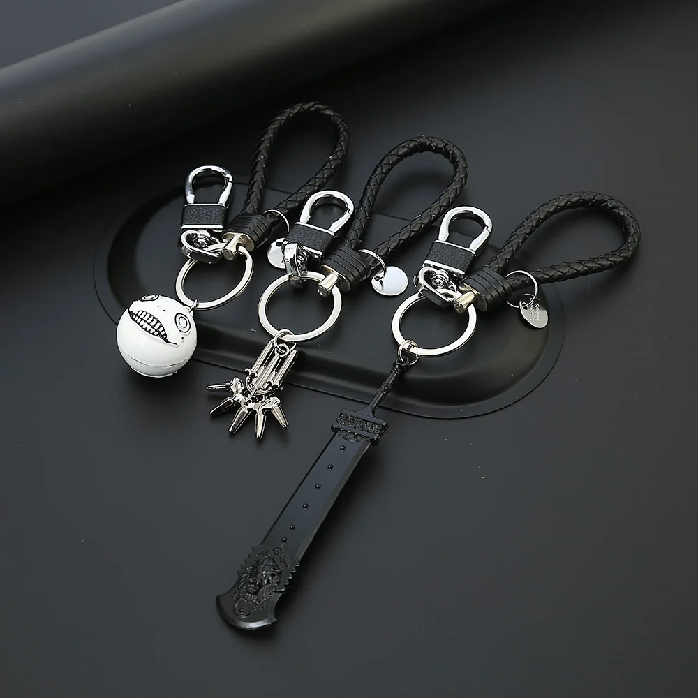 NieR:Automata Keychain YoRHa Logo White Ball Sword Pendant Keyring Robot 2B Emil No2 Type B Car Key Chains Men Women Chaveiro