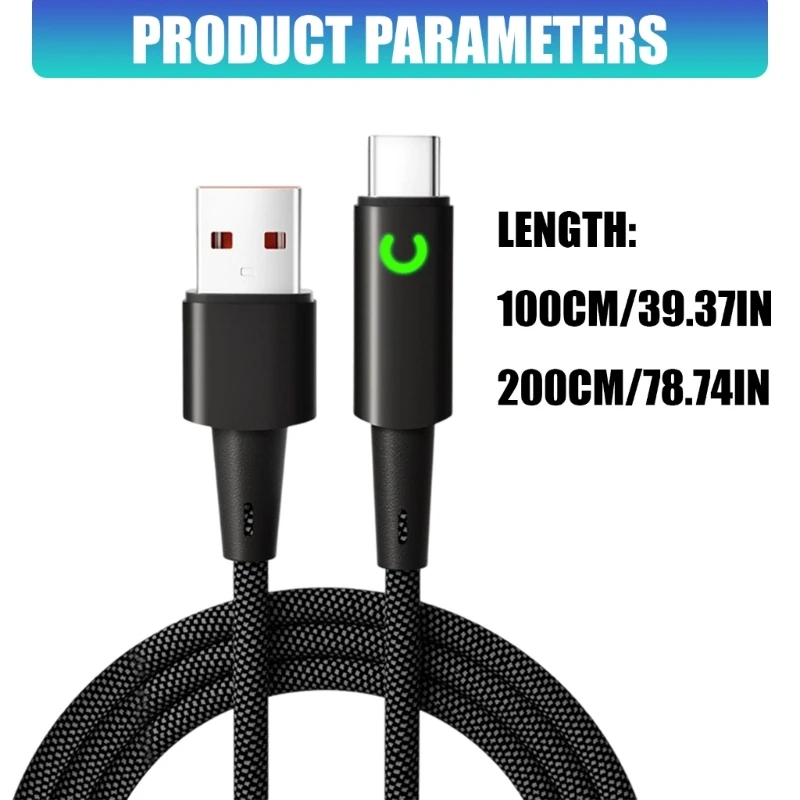 Light USB-A to Type C Cable with Fabric Cover for Bedside Use 100/200cm