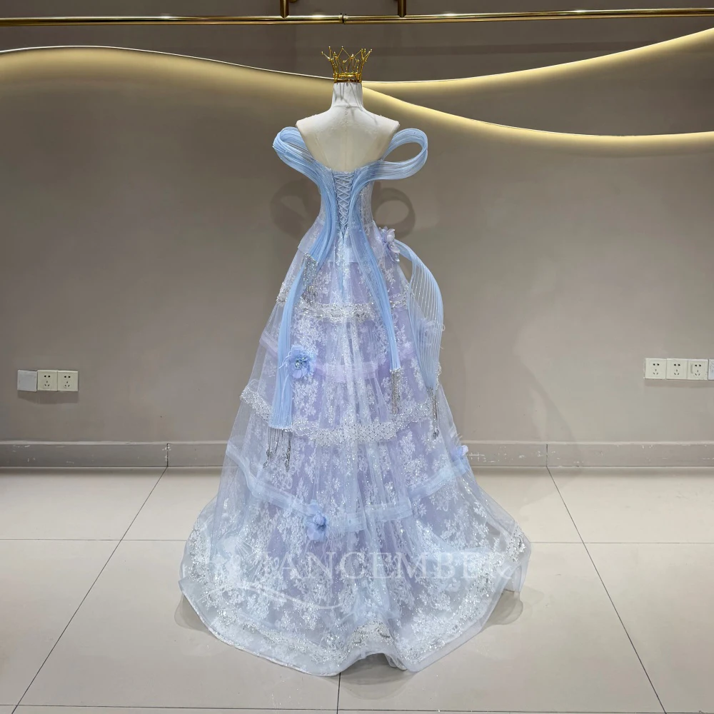 Celestial Quinceanera Dresses Lavender Blue Tulle A Line Customized Beading Lace Appliques vestidos de 15 quinceanera