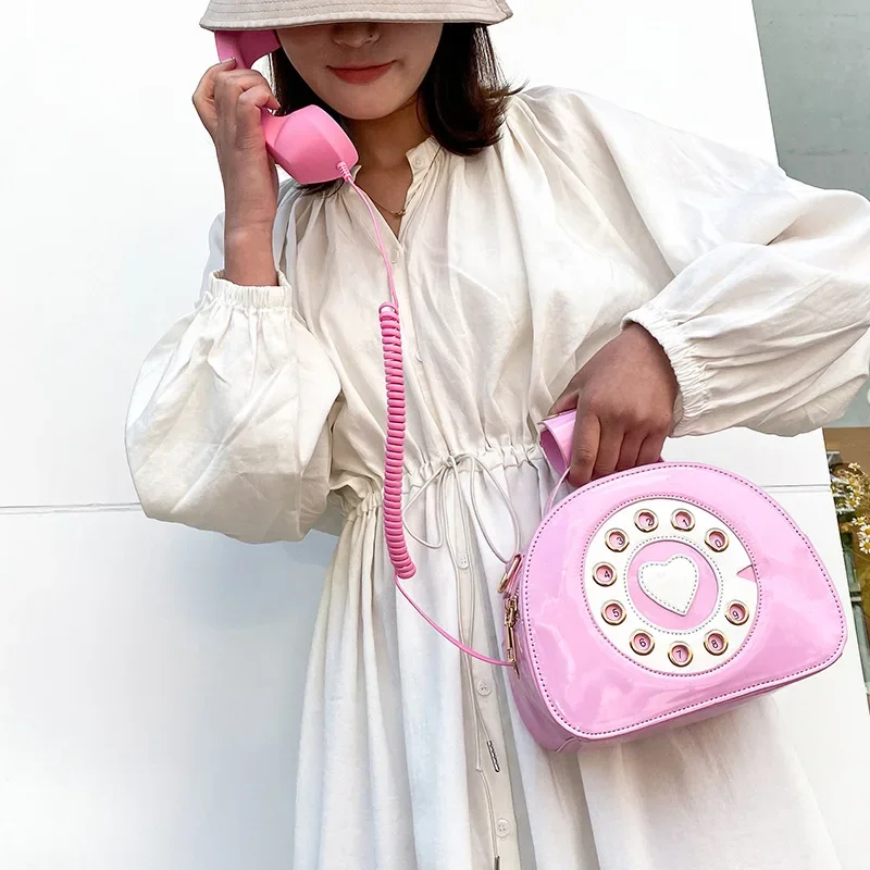 Women's Creative Shoulder Bag Telephone Shaped Crossbody Bag Retro PU Leather Designer Sweet Girl Phone Purses and Small Handbag