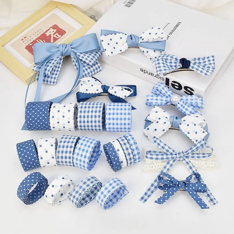 Lace Ribbon Trim - 2 adet kareli puantiyeli taraklı kenar