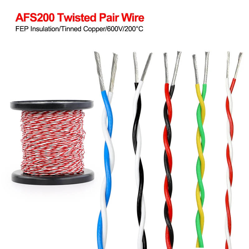3m10ft AFS200 Twisted Pair Wire FEP Insulation Tinned Copper 26/24/22/20/18/15/13AWG High Temperature Resistant Electrical Wire