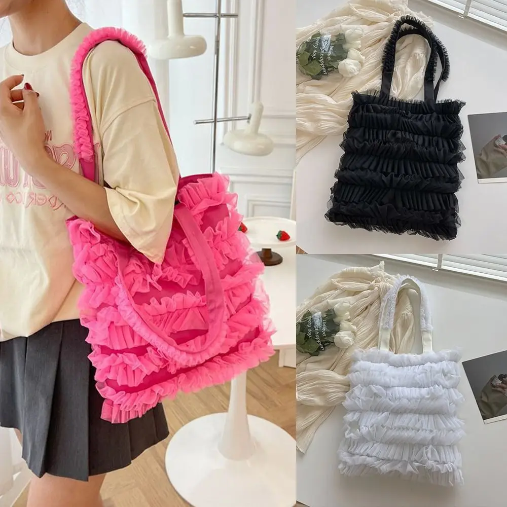 Bolso de hombro de encaje suave para mujer, tipo falda de pastel, bolso de mensajero dulce de malla, bolso de mano de alta capacidad