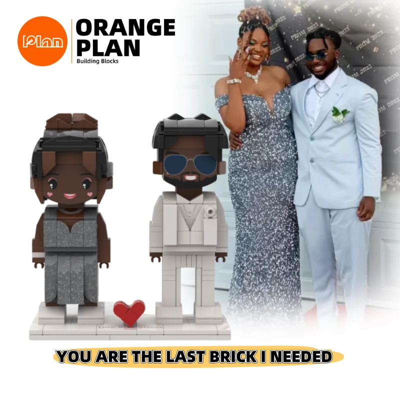 Orange Plan Custom Black Skin Couple Set Mini Character Engagement Photos Wedding Photos Personalized Couple Photos