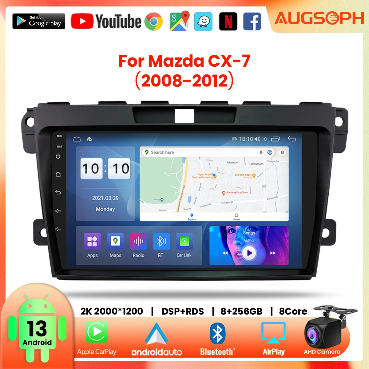 

Android 13 Car Radio For Mazda CX 7 2008-2012, 9inch 2K Multimedia Player With 4G Car Carplay & 2Din GPS Navigation.