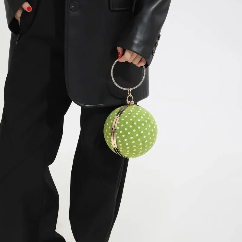 

Fashionable Polka Dot round Ball Bag Women's Chain Crossbody Shoulder Bag Trendy Dinner Bag