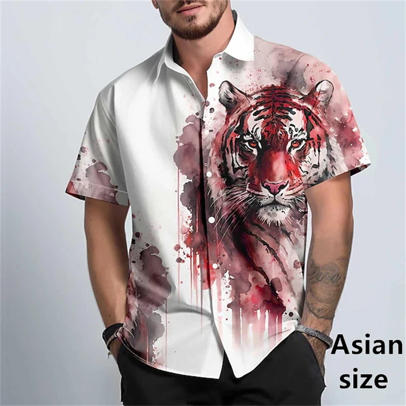 

Funny Animal Screaming Sheep Horse Print Beach Shirts For Men Summer Short Sleeve Animal Cat Surfing Shirt Men's Button Shirts